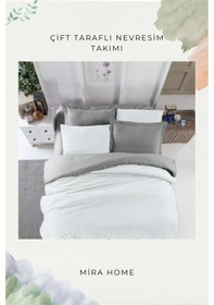 Resim Çift Kişilik Nevresim Takımı Pamuklu Çift Taraflı Lastikli Çarşaflı Beyaz 