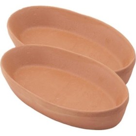 Resim Elizi Çömlekleri 2 Adet Toprak Kayık Kase, Kayık Güveç Fırın Kabı 2 Li Set Orta Boy 26x14cm Toprak 