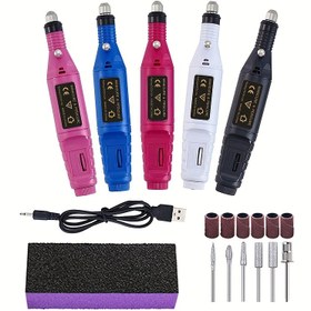 Resim USB Tırnak Taşlama Makinesi + 6 Adet Zımpara Başlığı/Zımpara Diskleri + Tırnak Cilalama Süngeri 