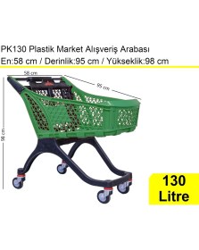 Resim Akdenizpos PK130 Plastik Market Alışveriş Arabası 130 Litre Yeşil 