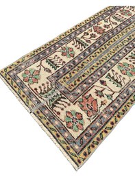 Resim El Dokuma Eskitme Halı 63x306 Renkli Vintage Yolluk Renkli 