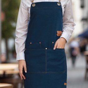 Resim Kontrast Trim Kare Yaka Önlük, Mutfakta Çalışmak İçin Fonksiyonel Bağcıklı Cep Önlüğü, Kadın Giyim 