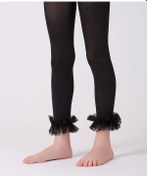 Resim Kız Çocuk Paçası Kurdeleli Siyah Külotlu Tayt Siyah 