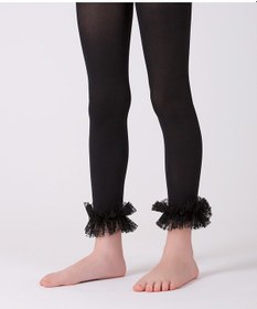 Resim Kız Çocuk Paçası Kurdeleli Siyah Külotlu Tayt Siyah 