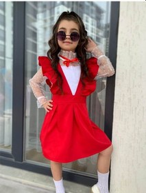 Resim Quzucuk Kids Kız Çocuk Gömlek / Salopet Kırmızı Takım Çok Renkli 