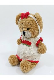 Resim EFELA DÜNYASI Örgü Amigurumi Elbiseli Lale Figürlü Ayıcık Oyuncak 