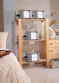 Resim Orta Boy Lüks Pencereli Kazak-Pike-Battaniye Hurcu Dolap Düzenleyici Hurç 40 x 30 x 30 cm - 4 Adet (Siyah) 