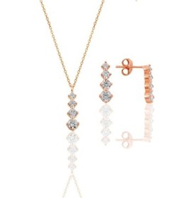 Resim Gümüş Rose Zirkon Taşlı Işıltılı Ikili Set 