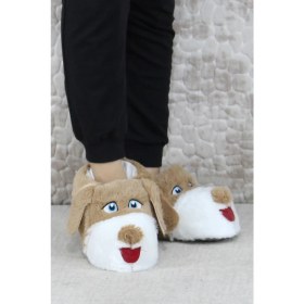 Resim Fort Sevimli Köpek Figürlü Peluş Panduf Hayvanlı Yumuşak Kadın Panduf 