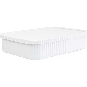 Resim 3 Adet 6 Litre İnce-geniş Kapaklı Saklama Kutusu - Ofis Ve Kırtasiye Düzenleyici Çok Amaçlı Kullanım - Beyaz 