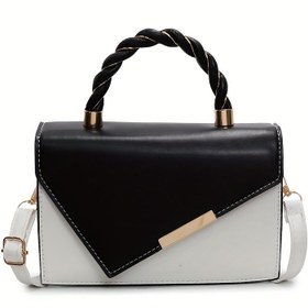 Resim Şık ve Kontrastlı El Çantası, Altın Tonlu Donanım Detaylı - Çıkarılabilir Örgülü Omuz Askısı, Manyetik Kapanış ve Günlük Kullanım için Fermuarlı Cepler, Günlük El Çantası | Modern Çapraz Askılı Çanta | Sentetik Suni Deri Çanta, Hediye Çantası 