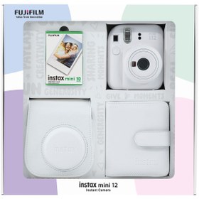 Resim Fujifilm Instax mini 12 Beyaz Fotoğraf Makinesi 10'lu Film Kare Albüm ve Deri Kılıf Bundle Box 