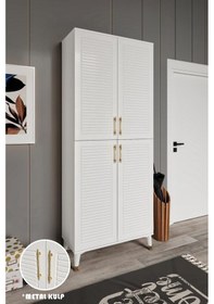 Resim Panjurlu Metal Kulp Pnj4190 Ayakkabılık 4 Kapaklı Mutfak Dolabı Balkon Dolabı Kiler Banyo Dolabı Çok Amaçlı Dolap Beyaz Gold Beyaz - Gold 