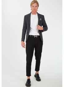 Resim Sposo 5135 Dar Kalıp Kareli Füme Erkek Blazer Ceket Füme 