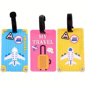 Resim 3 adet Yaratıcı Parlak Bagaj Etiketi, Karikatür Uçak Biniş Etiketleri - Dayanıklı PVC Malzeme, Adı Tamamlama Fonksiyonu ile Yüksek Kaliteli, İş Etiketleri Otobüs Kartları Öğrenci Kimlik Tutucuları, Seyahat ve Hediyeler için Çok Uygun 