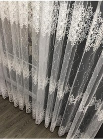 Resim Tül Perde Sude Desen Brillant Marka Sedef Sim Brode Işleme Ekru 