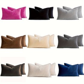 Resim 2 Adet, Kenarlı Dekoratif Kadife Yastık Kılıfı - 30.48x50.8 cm, Yumuşak Dikdörtgen Kanepe ve Yatak Odası İçin Yastık Kılıfı (Yastık Dahil Değil) 