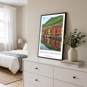 Resim Bergen Bryggen Norway - Hanseatic Harbor Wall Art Print - With Hanger - White / 24 x 36" (60x90 cm) 