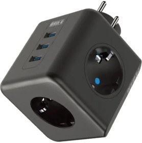 Resim Termal Akım Korumalı Priz Çoklayıcı - 3 USB - 3 Priz Girişli Küp Priz 