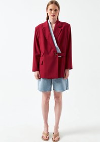 Resim Vişne Kravat Detaylı Blazer Ceket - 40 / VİŞNE 