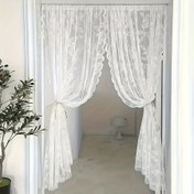 Resim Dalgalı Kenarlı Beyaz Dantel Kapı Perdesi, Ev ve Dış Mekan Kullanımı İçin Yarı Şeffaf Polyester Çubuk Cebi Perde, Çiçek Deseni ile Vintage Tarzı, Yarı Şeffaf Perdeler | Vintage Perde Tasarımı | Nakışlı Detaylandırma 