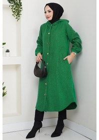 Resim Bestenur Çizgi Detay Kapüşonlu Kaşe Kap 1634 - Yeşil Yeşil 