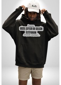Resim Başıma Güzel Şeylerde Gelsin İstiyorum Mesela Mermi Yazılı Kadın Erkek Siyah Kapüşonlu Sweatshirt Hoodie Siyah 