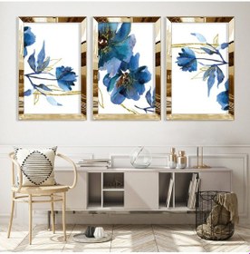 Resim Mavi Çiçek Gold Pleksili Mdf Tablo 