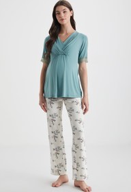 Resim Yumuşak dokulu hamile pijama takımı - Su Yeşili / XL 