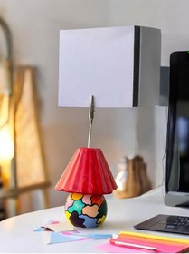 Resim Kırmızı Abajur Fotoğraf Not Tutacağı Ofis Masası Hediyelik Tutucu Kırmızı 