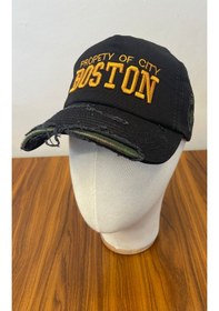 Resim Boston Nakışlı Eskitme Vintage Model Pamuklu Cap Şapka Siyah 