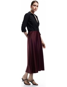 Resim Koton Standart Bel Kloş Midi Boy Saten Etek Bordo 6wak70043uw Bordo 