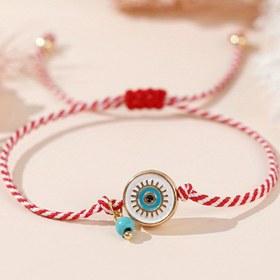 Resim 1 Adet Şık Boho-Şık Kırmızı Kordon Bilezik, Mavi Nazar Boncuğu & Turkuaz Boncuklu - Alaşım Yunan Martis Serisi, Günlük Kullanım veya Kadınlar İçin Hediye, Günlük Kullanım Bilekliği|Bohochic Bilezik|Polyester Lif Bilezik, Sevimli Bilezikler 