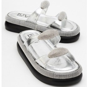 Resim Fınery Gümüş Taşlı Tokalı Kadın Kalın Tabanlı Terlik Gümüş 