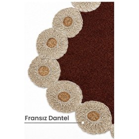 Resim Gülruba Köşeli Kahve Çeyizlik Dantelli 2'li Banyo Paspası Seti Kaymaz Tabanlı Klozet Takımı Kahve 