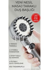 Resim Yeni Masajlı Filtreli Stop Tuşlu 3 Fonksiyonlu Duş Başlığı - Duş Hortumu - Yapışkanlı Duş Askısı Set Diğer 