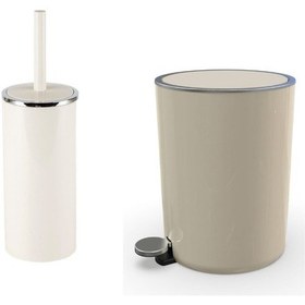 Resim Primanova Lenox Pedallı Çöp Kovası Ve Klozet Fırçası Bej Krem 