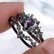 Resim Lüks Gotik Siyah İki Parça Yüzük Seti, Şık ve Benzersiz Kadın Davet Parti Yüzükleri, Özel Günler,Gotik Yüzükler,Moda Yüzükleri,Gotik Estetik 