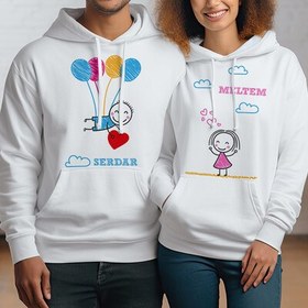 Resim İsme Özel Sevimli Aşıklar Sevgili Sweatshirt 