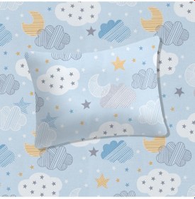 Resim %100 Pamuklu Bebek Lastikli Çarşaf 60x120+20 Bebek Yastık Kılıfı 35x45 Mavi-beyaz 
