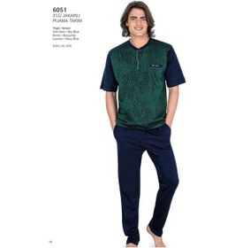 Resim 6051 Erkek Kısa Kollu Jakarlı 3'lü Pijama Takımı-mavi Mavi 