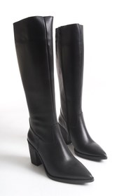 Resim Yılmaz Exclusive - Kadın Siyah Hakiki Deri Western Sivri Burun Çizme 