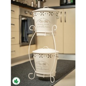 Resim Lin Metal Iki Katlı Konik Metal Patates Soğan Kovası, Saklama Kabı, Organizer, Sebzelik (Delicious Traditions Baskılı) LN1019 