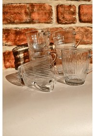 Resim Saplı Su Bardağı - Çay Bardağı - Saplı Cam Bardak- 6 Adet Şeffaf 