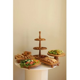 Resim Justwood 5li 3 Katlı Kek Standı, 29 cm Pastalık, 29 cm Risus, 17 x 30 Rısus,30 x 30 Tityos Ahşap Çeyiz Seti 