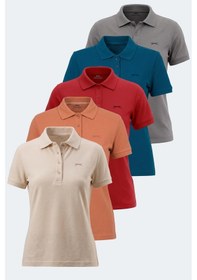 Resim Slazenger Vera 5 Li Set Kadın Polo Yaka Tişört Krem - Koyu Gri - Kırmızı - Ki 