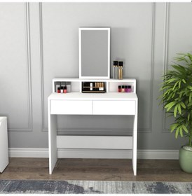 Resim Arnetti Luna Çekmeceli Aynalı Modern Tasarım Makyaj Masası Beyaz 