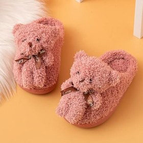 Resim Children's Slippers, Children's Winter Slippers, Girls' Warm Plush House Slippers, Fluffy Animal Bear Slippers, Furry Non-Slip Slippers, For Ages Under 2 ~ Over 10 Years 