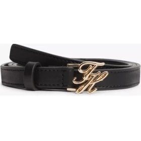 Resim Tommy Hilfiger Kadın Metalik Th Logo Tokalı %100 Deri Siyah Kemer AW0AW18609-BDS 