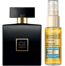Resim Avon Little Black Dress Kadın Parfüm Edp 50 Ml. Ve Argan Yağı Içeren Besleyici Saç Serumu 30 Ml. Paketi 
